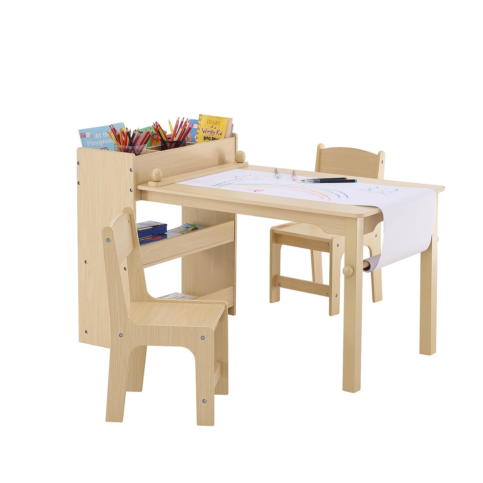 Childrens Activity Table And Chairs Set With Storage Cabinet_voghion.com